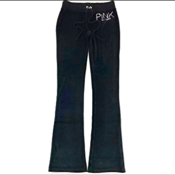 VS PINK- Black Velour BLING SWEATPANTS - Picture 2 of 3